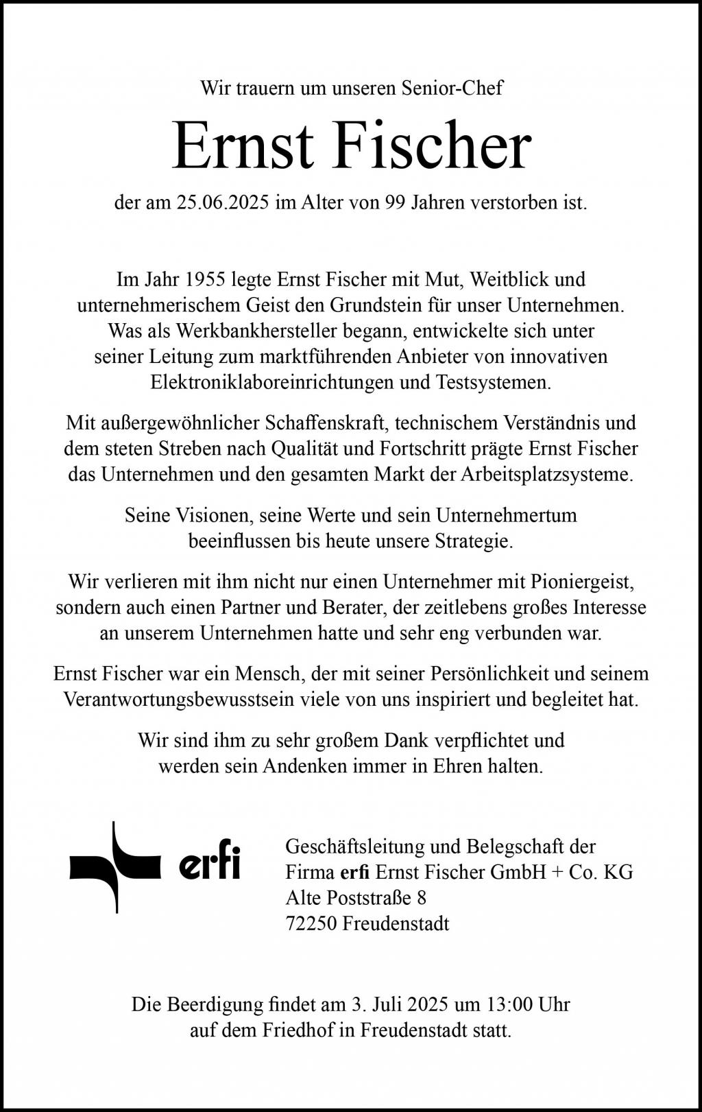 Traueranzeige Ernst Fischer gross