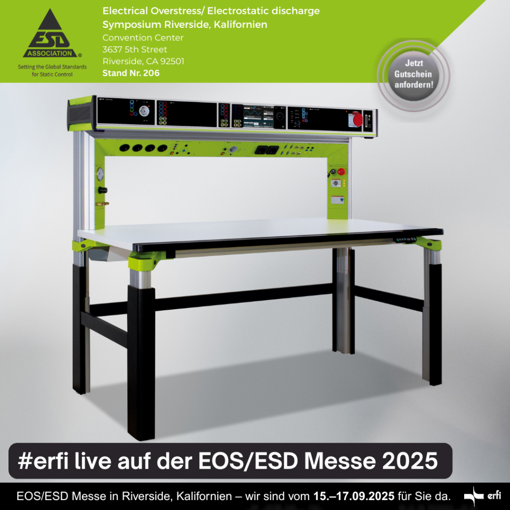 Flyer mit Informationen zur EOS/ESD Messe zum erfi Stand.