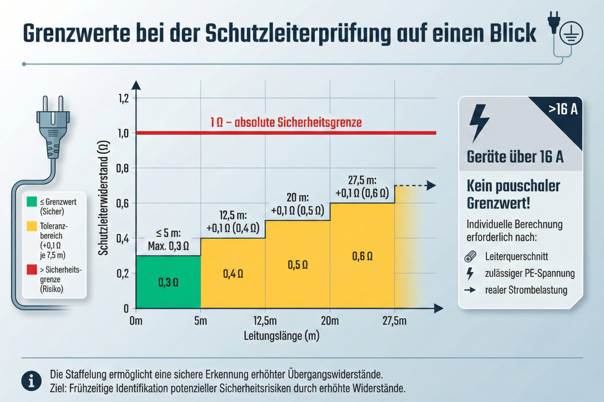 Grenzwerte der Schutzleiterprüfung Grenzwerte der Schutzleiterprüfung